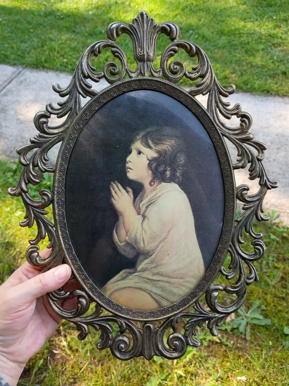Vintage Italian The Infant Samuel by Sir Joshua Reynolds Picture w/Bubble Glass